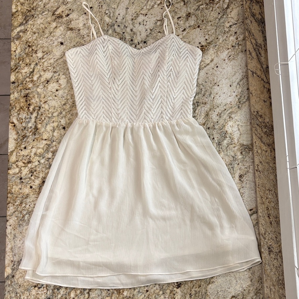 Candie's White Textured Spaghetti Strap Dress with Pink Label